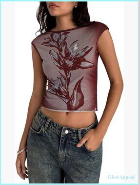 Floral Mesh Dolman Sleeve Tee for Going Out, Size XL